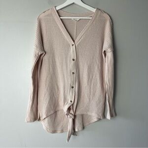 Hyped Unicorn Waffle Knit Cream Colored Long Sleeve Top Medium